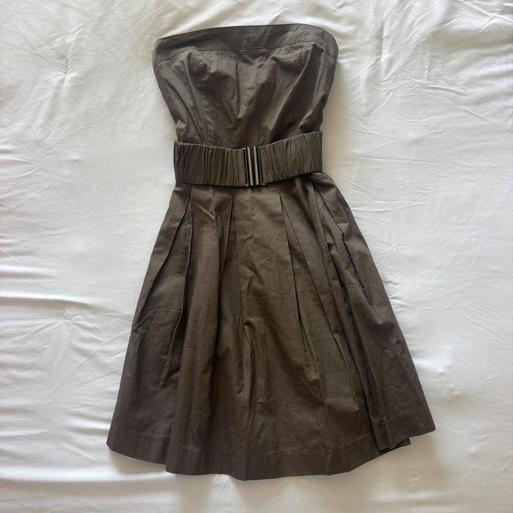 Strapless Belted A-Line Dress in Dark Brown